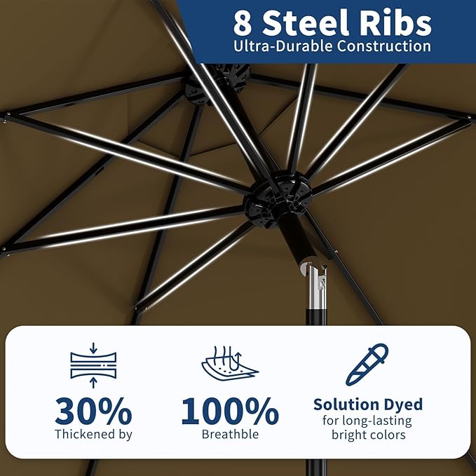 Garvee 9 ft Patio Umbrella - 8 Sturdy Ribs Outdoor Table Umbrella with Crank Lift & Push Button Tilt - Market Umbrella for Pool, Deck, Yard, Garden - Taupe