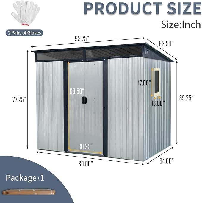 KEIKI 8x6 FT Outdoor Metal Storage Shed with Sloped Roof,Window,Transparent Plate and Lockable Sliding Door for Garden Yard Lawn