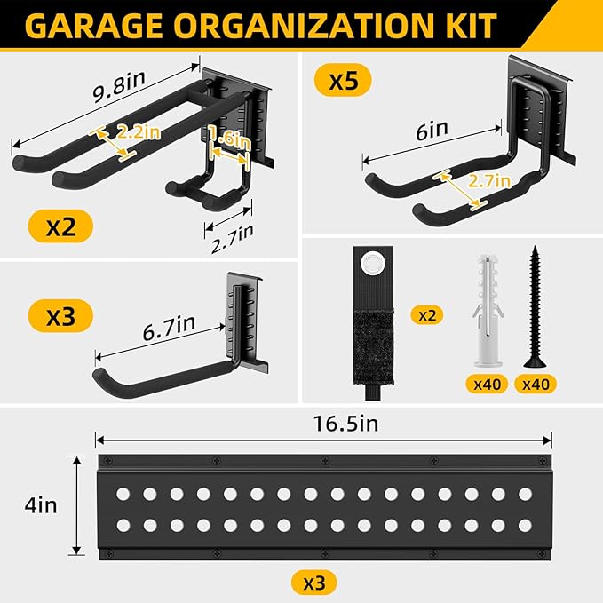GRENPRO Garage Tool Organizer Wall Mount with 66 inches Rails and 10 Hooks, Heavy Duty Tool Rack, Garage Storage Rack For Yard Tools