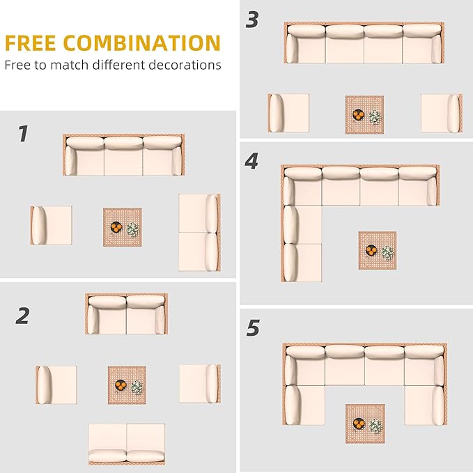 DWVO 7 Pieces Patio Furniture Set, PE Rattan Wicker Patio Conversation Set for Patio Backyard Poolside Porch, Outdoor Sectional Sofa with Coffee Table & Cushions