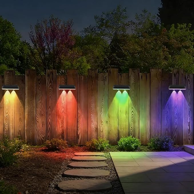 Solar Fence Lights with 13-Mode RGB, Solar Power Garden Lights Waterproof IP65, 20 Hours of Runtime, Solar Outdoor Lights for Yard, Deck, Patio, Wall, Post(12PCS)