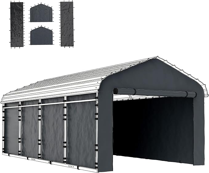 Outsunny Carport Replacement Sidewall Panels Set of 4 for 10' x 15' Carports, UPF50+ Waterproof PE Tarp Replacement Side Wall Cover with Zipper Door, Top Cover and Frame Not Included, Dark Gray