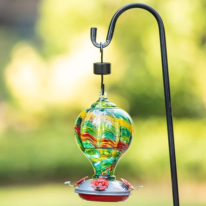 Muse Garden Hummingbird Feeders Blown Glass Hummingbird Feeder, Garden Backyard Decor for Outside, 32OZ, Rainbow Spirit | Muse Garden Hummingbird Feeders Blown Glass Hummingbird Feeder, Garden Backyard Decor for Outside, 32OZ, Rainbow Spirit