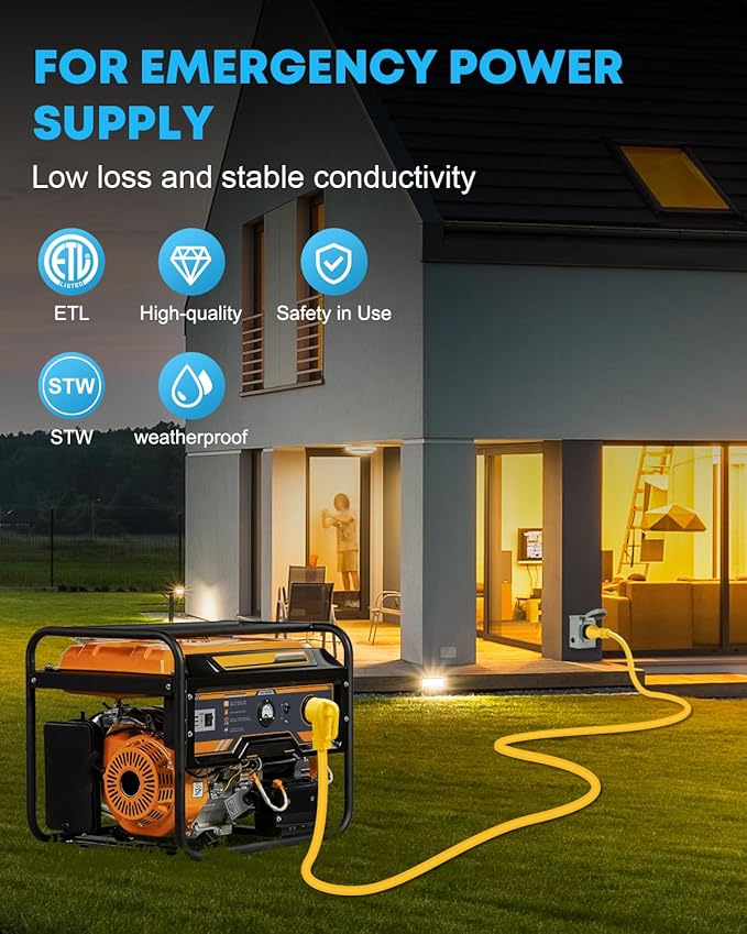 Kohree 50 Amp Generator Cord and Power Inlet Box Kit, 15FT NEMA 14-50P to SS2-50R Generator Extension Cord, 50Amp Pre-drilled Generator Inlet Box with Cable Waterproof Combo Kit, 125/250V, ETL Listed