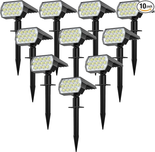 WELALO Solar Spot Lights Outdoor, [10 Pack/65 LED/3 Modes] Solar Landscape Spotlights, Solar Powered Security Lights, IP68 Waterproof Wall Lights for Outsides Walkway Yard Garden Driveway(Cool White)
