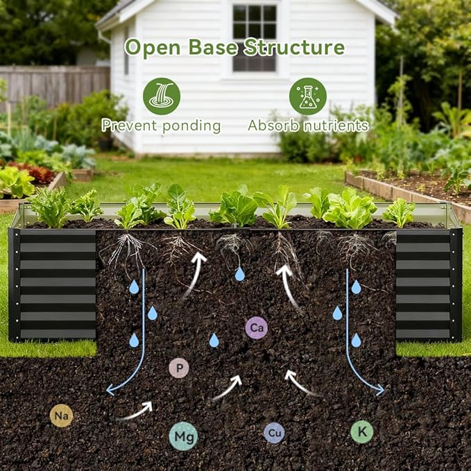 COMHOMA 2 Pack Raised Garden Bed 8x4x2ft,Galvanized Metal Planter Box Kit for Outdoor Gardening,Large Vegetable Flower Growing Beds with Gloves Tools,Black