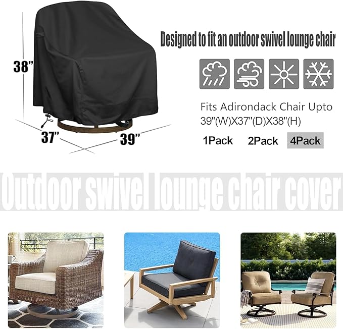 Outdoor Swivel Lounge Chair Cover 4 Pack,Waterproof Heavy Duty Outdoor Chair Covers, (39" W X 37" D X 38" H) Patio Furniture Cover for Swivel Patio Lounge Chair