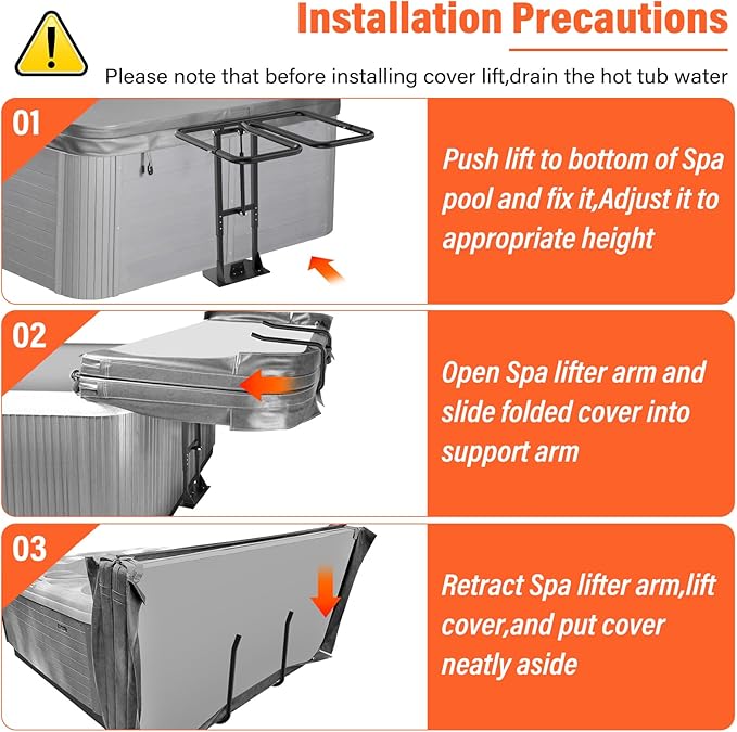 Cover Lifter,Hot Tub Cover Lifter Undermount,Spa Cover Lift,Heavy Duty Hot Tub Cover Lifter Hydraulic Removal System Adjustable U-Arms Reinforced Brackets,Undermount Design Works with All Spa Shapes