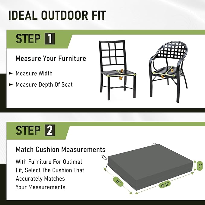 Basic Beyond Outdoor Chair Cushions Set of 4, Square Corner Outdoor Cushions for Patio Furniture, Water Resistant Patio Chair Cushions with 2 Ties, 18.5x16x3, Charcoal Grey