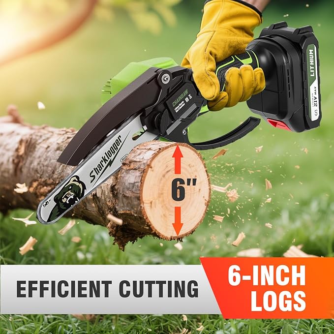 Mini Chainsaw, 6-inch Cordless Electric Small Chainsaws, Portable Handheld Chain Saw for Tree Pruning Shears Garden Maintenance, Best Fathers Day Gift for Men Dad Husband(Green-1 Battery)