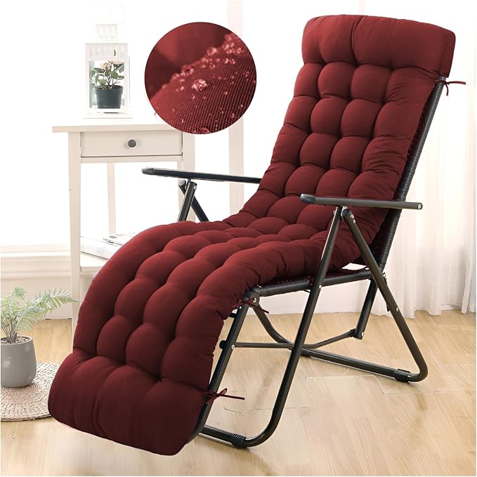 Patio Lounge Chair Cushion, Waterproof Zero Gravity Chair Cushions with Ties, 66x21x4 Inches Chaise Lounge Chair Cushion for Outdoor Indoor Furniture, Red (Only Cushion)