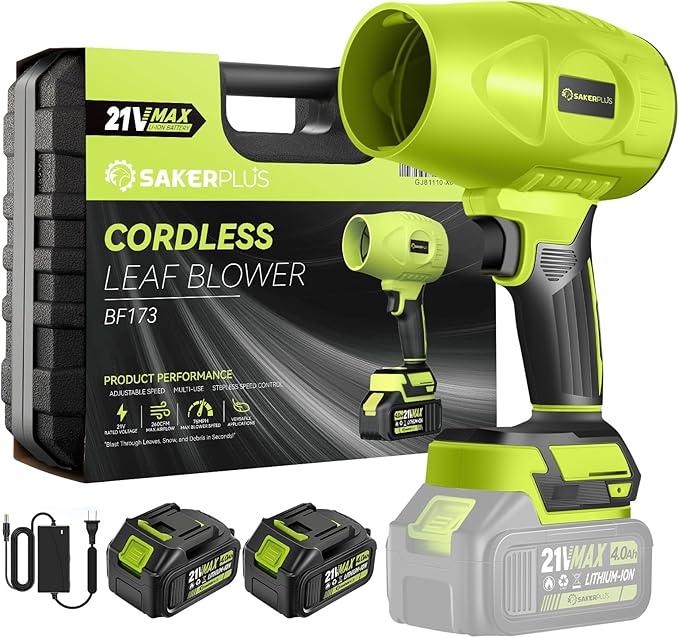 Sakerplus Cordless Leaf Blower, Portable Dust Cleaner Cordless, Handheld Blower, Hand Blowers for Lawn Care, Patio Cleaning, 4.0Ah Battery, Charger Included (2 Battery with Storage Case)