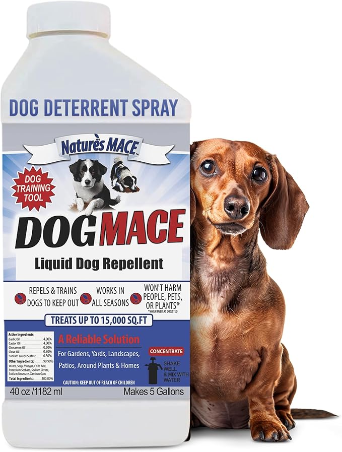 Nature’s MACE Dog Mace, Dog Repellent for Yard, Potty Training Tool, Indoor & Outdoor, Marking and Digging Spray, Pee Deterrent, Safe Around Kids, Pets, Plants, 40oz Concentrate, Treats 15,000 Sq Ft
