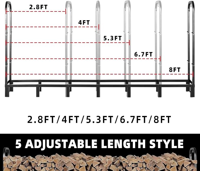 Kendane 4FT Firewood Rack Outdoor with Cover, Heavy Duty Adjustable Firewood log Storage & Holder, Wood Pile Lumber Storage Rack Stacking Outside for Courtyard Patio.