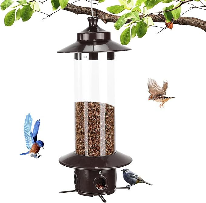 Bird Feeder for Outdoors, Hanging Squirrel Proof Bird Feeders for Outside with 4.8 Lb Capacity, 4 Ports Tube Metal Wild Birdfeeders for Garden Yard Decoration Viewing Cardinal