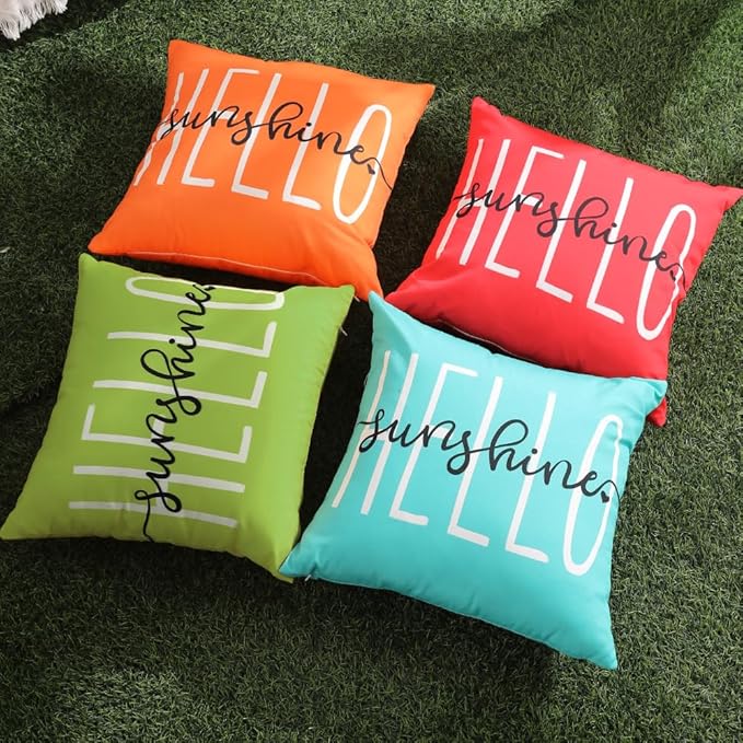 DFXSZ Outdoor Pillow Covers 20x20 Inch Set of 2 Hello Sunshine Decor Grass Green Waterproof Throw Pillow Covers Summer Outdoor Pillow Covers Decor for Patio Funiture Garden Sofa Couch 020E20