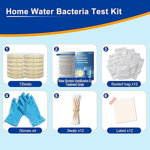 Bacteria Test Kits for Drinking Water - 12 Tests Detect Coliform, E.coli & All Bacteria | Home Quality Testing Kit for Well, Tap, Pool, Hot Tub & City Water | Easy DIY Tester with Free Lab Analysis