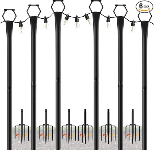 6 Pack String Light Poles for Outside, 10Ft Light Poles for Outdoor String Lights, Adjustable Outdoor String Light Poles with Fork,Metal Fence Post for Patio,Backyard,Deck