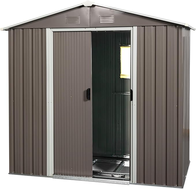 8 x 4 FT Outdoor Metal Storage Shed with Window and Punched Vents,Heavy Duty Storager House w/Sliding Doors & Padlock,Large Waterproof Tool Sheds for Garden,Backyard,Lawn,White