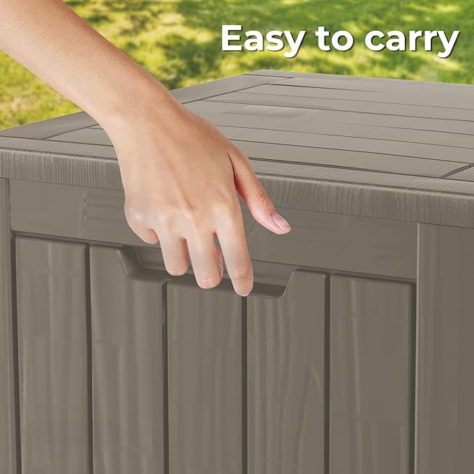 Outdoor Storage Deck Box Waterproof,35 Gallon Lockable Patio Package Delivery Bin as Seat, Resin Storage Container Bench for Furniture Cushions, Pool Accessories, Garden Tools, Grey