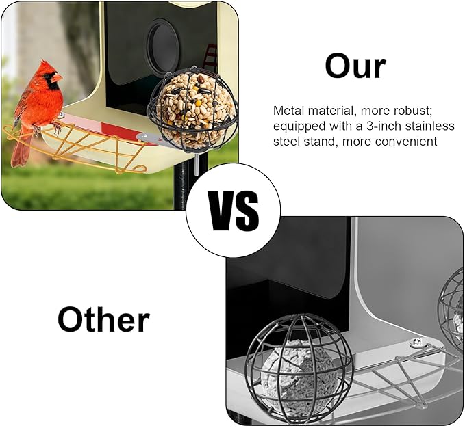 2pcs Suet Ball Holders, Alloy Bird Suet Ball Cage with 2 Fixed Connection Accessories & 4 Screws Durable Bird Feeder Accessories for Outdoor Birds Feeders