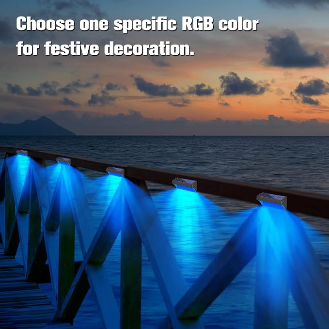 Bridika Solar Fence Lights, 8 Pack Plus Size, Warm & RGB Color Changing, Outdoor Waterproof, 100 Lumen, 8 Specific Colors & 4 Switchable Modes, Ideal for Backyard, Patio, Deck, Fence
