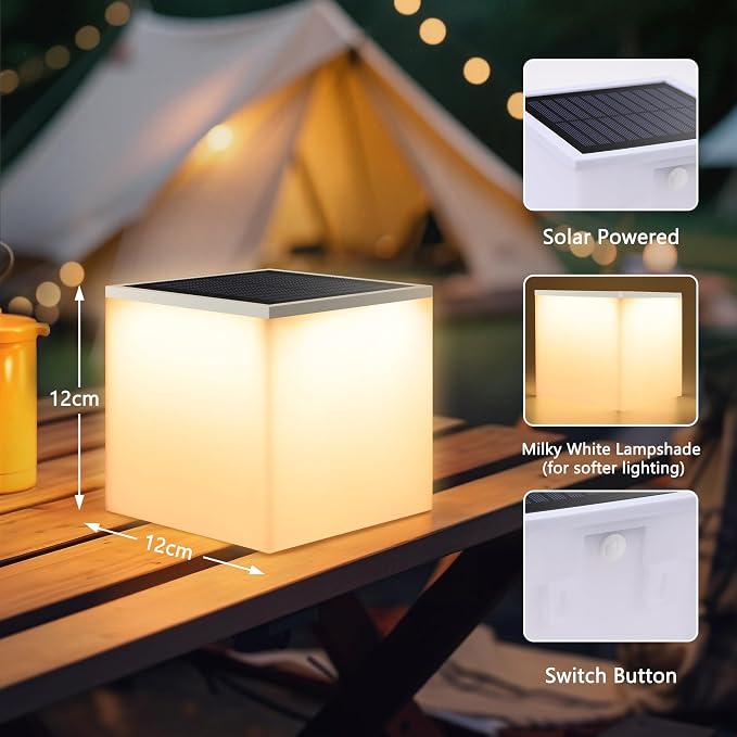 Flacchi Solar Wall Lights 2 Pack - 32 LED Dual-Color (Warm White/Cool White) Solar Cube Light Outdoor Wall/Table Lamp Waterproof Solar Powered Lighting for Patio Garden Balcony