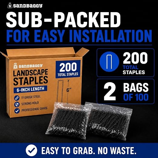 Sandbaggy 200-Pack 6 inch Landscape Staples - Great for Securing Landscape Fabric, Ground Cover or Drip Irrigation Tubing - Trusted by Farmers & Contractors Across USA