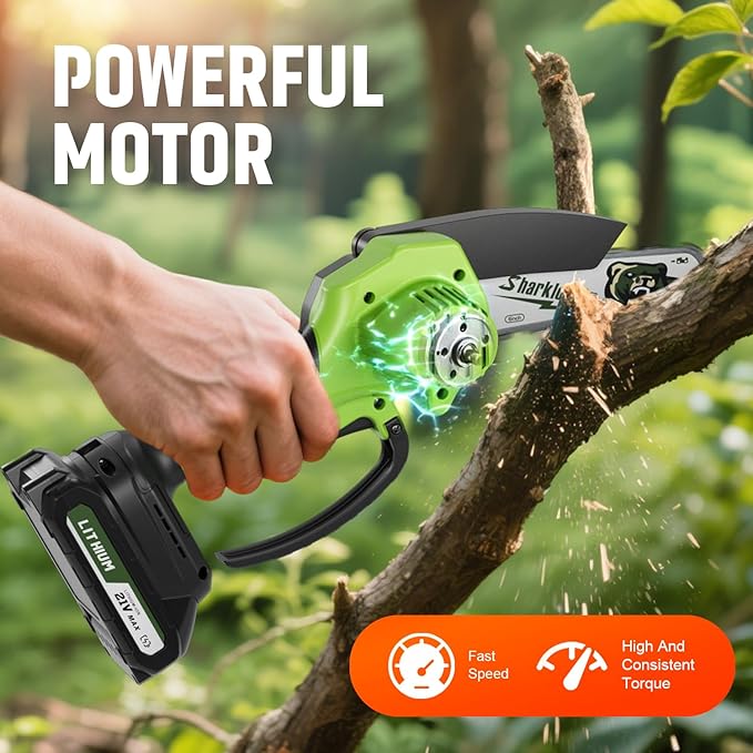 Mini Chainsaw, 6-inch Cordless Electric Small Chainsaws, Portable Handheld Chain Saw for Tree Pruning Shears Garden Maintenance, Best Fathers Day Gift for Men Dad Husband(Green-1 Battery)