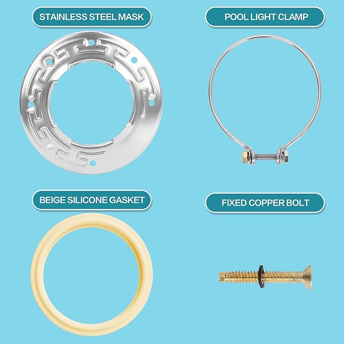 6 Inch Spa Light Maintenance Kit Replacement Parts - Includes #79111600 Fixing Clamp, #79108600 Sealing Ring & #79210400 Stainless Steel Face Ring - Compatible with 6" Inground Pool Lights