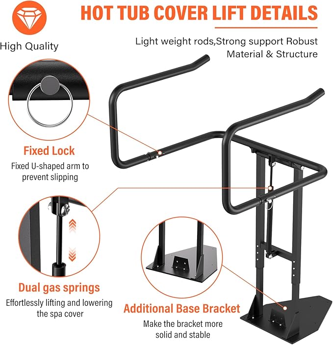 Cover Lifter,Hot Tub Cover Lifter Undermount,Spa Cover Lift,Heavy Duty Hot Tub Cover Lifter Hydraulic Removal System Adjustable U-Arms Reinforced Brackets,Undermount Design Works with All Spa Shapes