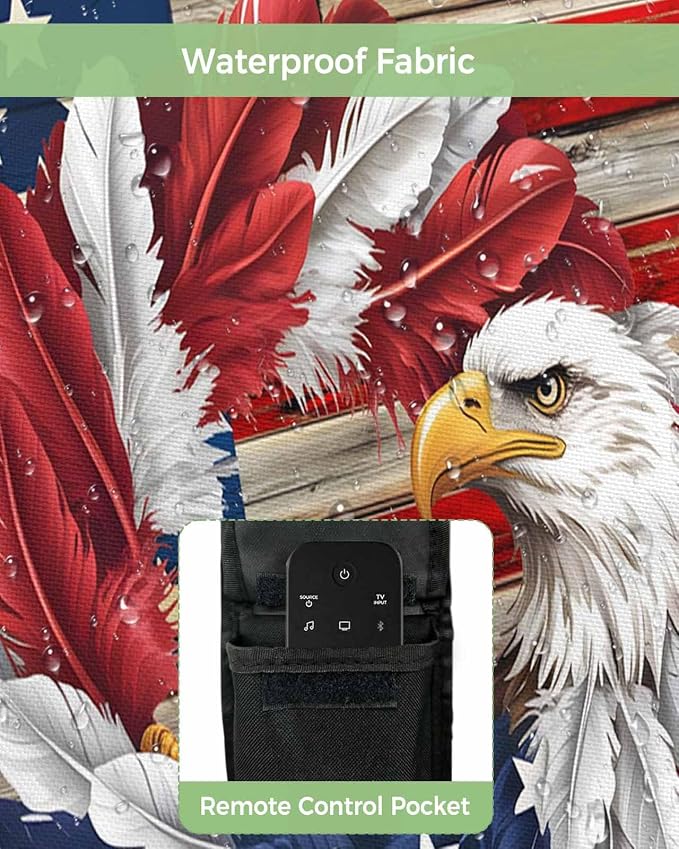 DecorLovee Vintage American Flag Outdoor TV Cover 48 to 50 Inches Weatherproof & Waterproof, Eagle Wreath Outdoor TV Enclosure with Remote Control Pocket, Blue Red USA Flag TV Screen Protectors for TV