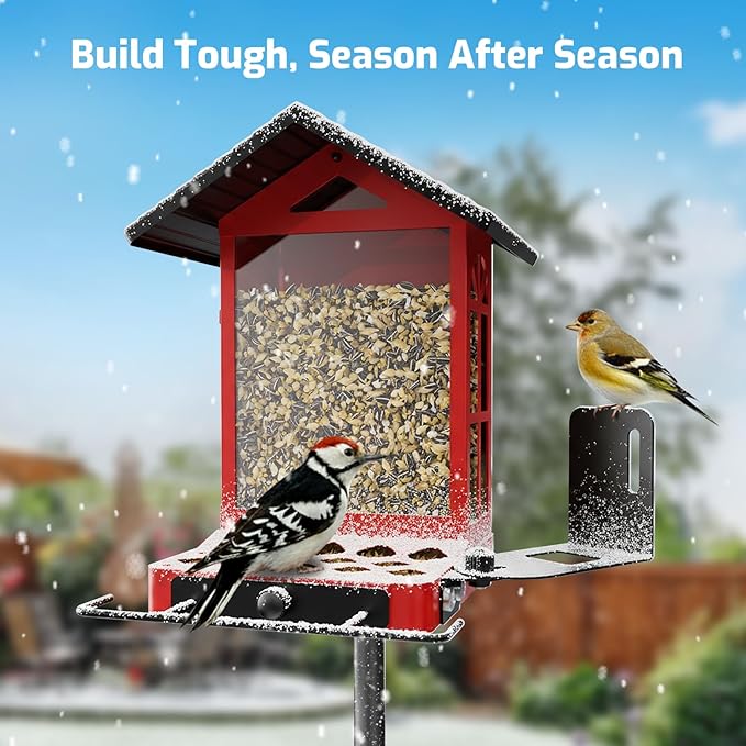 All-Metal Bird Feeder, Wall & Pole Mountable, 2.4L Large Capacity, Chew-Proof & Weather-Resistant Design, Easy to Clean & Fill, Wild Birds Feeder for Backyard & Garden, for Men Women Gift
