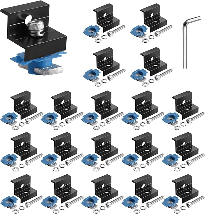 Anbte 20pcs Solar Panel End Clamp for Standard Unistrut, Aluminum 30mm/35mm Solar Panel Brackets with Nuts Bolts, Solar Panel Mounting Kit for Metal Roof, Tin Roof, Flat Roof, Sheet Roof, RV, Black