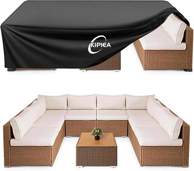 Kipiea Patio Furniture Covers Waterproof Winter, Heavy-Duty Outdoor Furniture Set Covers for Table Chairs, Anti-UV, No Tears or Fading (128" L x 128" W x 28" H)