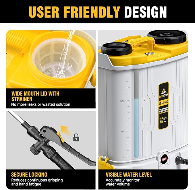 4.2 Gal Battery Powered Backpack Sprayer Compatible with DeWalt 20V Battery (NOT Included), Equipped with Mixing System, Backpack Garden Sprayer with 6 Spray Nozzles for Lawn, Garden, Yard