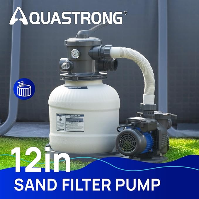 AQUASTRONG Sand Filter Pump for Above Ground Pool, Pool Pumps Above Ground, Pool Sand Filter with 6-Way Valve,Improved Circulation and Filtration,12in, up to 9000 Gallons