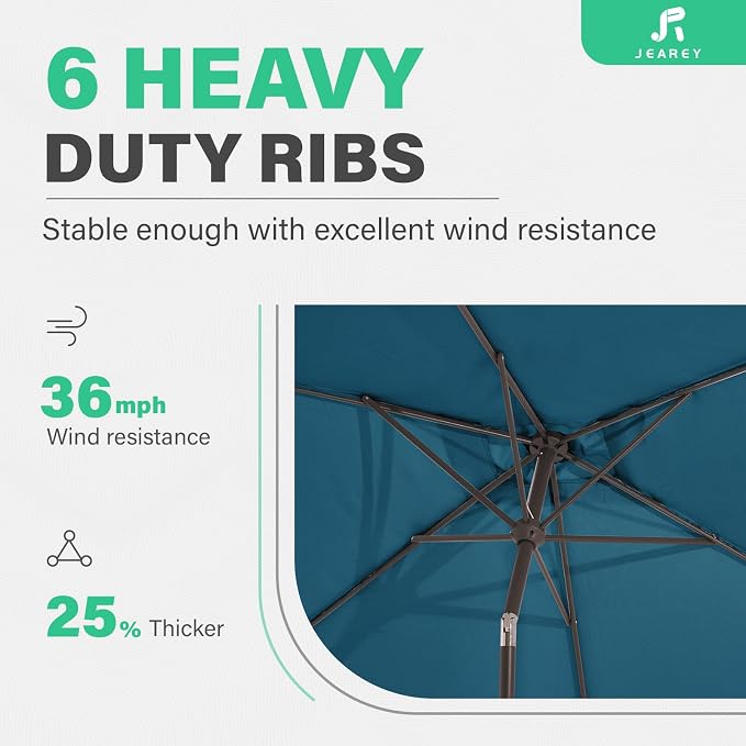 JEAREY 6.5x10 ft Rectangular Patio Umbrellas Rectangle Outdoor Umbrella with Push Button Tilt and Crank, Market Table Umbrella 6 Sturdy Ribs UV Protection for Poolside Garden Backyard Deck, Lake Blue