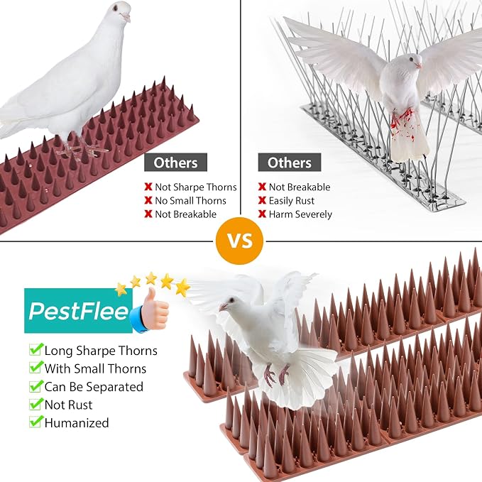 Bird Spikes, 30 Pack Pigeon Cat Squirrel Raccoon Animal Deterrent Spikes Anti-Climb for Outside Anti-Animal Defender Spikes to Keep Birds Away, Brown