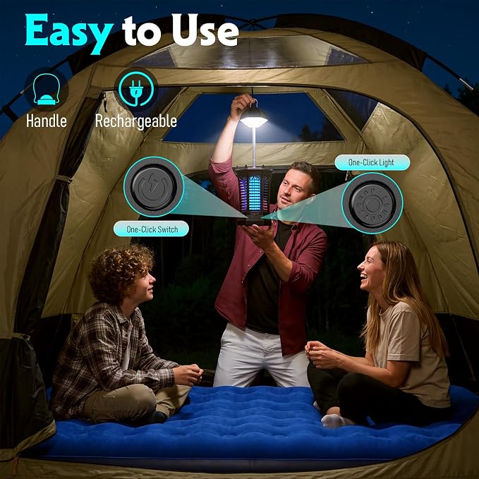Bug Zapper Outdoor 2026, Portable Electric Mosquito Killer with Camping Light, Cordless USB Rechargeable Bug Zapper Fly Zapper Trap for Fishing, Hiking, Camping, Patio, Home
