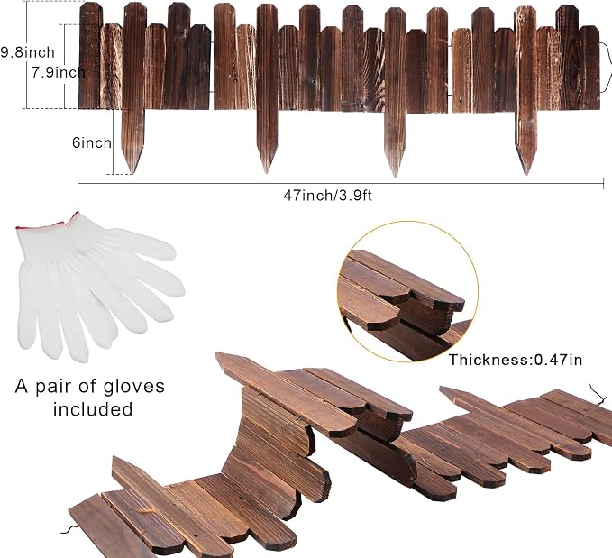 Soaoo 4 Pack Wood Garden Edging Border Outdoor Flexible Landscape Border Fence Decorative Lawn Edging with Gloves for Flower Bed Pathway Garden Yard (16 ft)