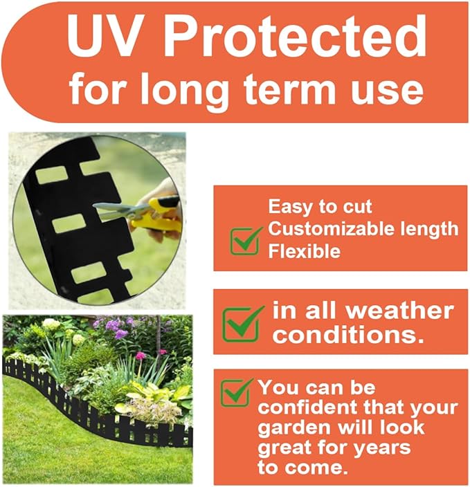 Garden Edging 33FT x 3.5~4.6IN Tall, Landscape Edging Borders with 60pcs Plastic Stakes,Arched Design Flexible Lawn Edging Border, No Digging Edge Fence DIY for Tree Flowerbeds Grass Yard