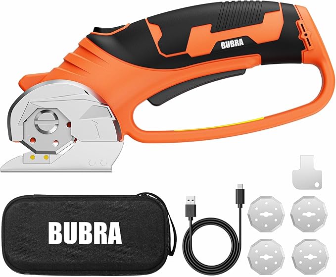 Cordless Electric Scissors 4V Rechargeable Cardboard Cutter with 4 SK5 Blades, 2000mAh Battery, LED Light, Electric Box Cutter 1/3” Cutting Capacity Power Cutter for Fabric Carpet Leather - Orange