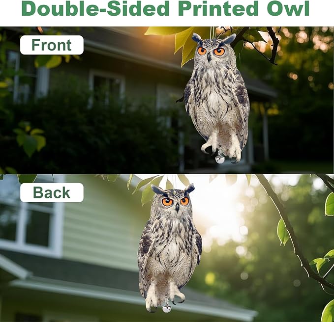 3PCS Hanging Effective Fake Owl Control Device Dual-Side Outdoors Owl with Reflective Tape for Patio Yard Outdoor Front Porch Backyard Windows