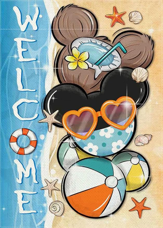 Welcome Summer Decorative Garden Flag, Beach Coastal Coconut Ball Yard Outside Decorations, Nautical Seasonal Burlap Outdoor Small Home Decor Double Sided 12 x 18