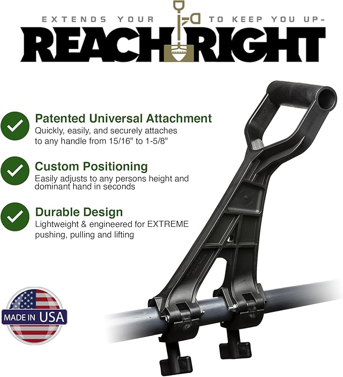 Reach Right Universal Handle Attachment for Weedeater, String Trimmer, Shovel, Rake & More | Versatile Ergonomic Back Saving Attachment for All Gardening Tools | Made in the USA