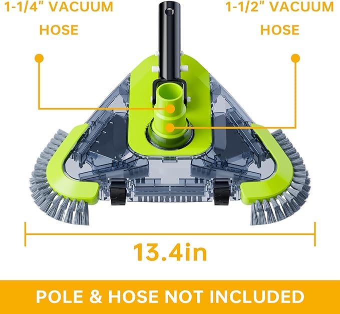 Upgrade Pool Vacuum Head with Wheels & Side Brushes, Universal Rotatable Hose Adapter,Weighted Triangular Shape, for Inground/Above Ground Swimming Pools,Sepetrel