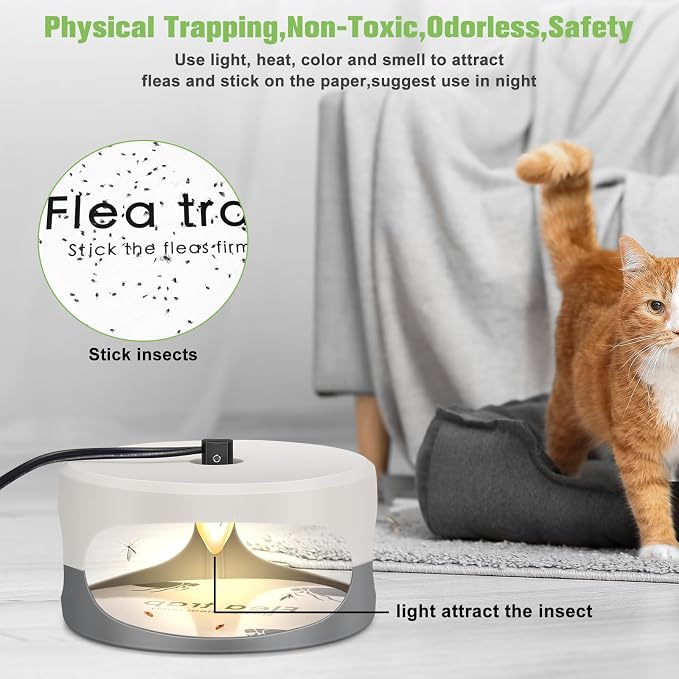 Flea Trap for Inside Your Home - Flea Trap Refill Discs,7.1 Inch Natural Sticky Glue Boards 14 Packs,Non-Toxic Refill Glue Pad Replacement Mat (Light White)
