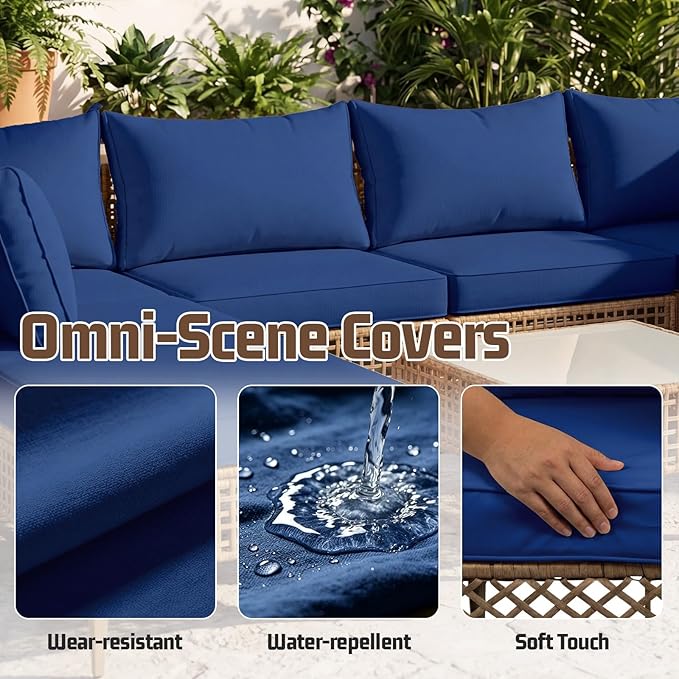 14pcs Outdoor Patio Cushion Covers Replacement, 25.6" Zippered Outdoor Cushion Covers Waterproof, UV Resistant & Washable Patio Furniture Cushion Covers Waterproof for Patio Sectional, Navy Blue