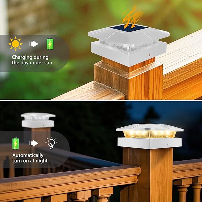 Peasur 4x4 Solar Post Cap Lights Outdoor with 3 Modes, 16 Packs White Fence Light Solar Powered Waterproof, Wood/Vinyl Deck Post Lights for Yard Garden Patio Porch Outside